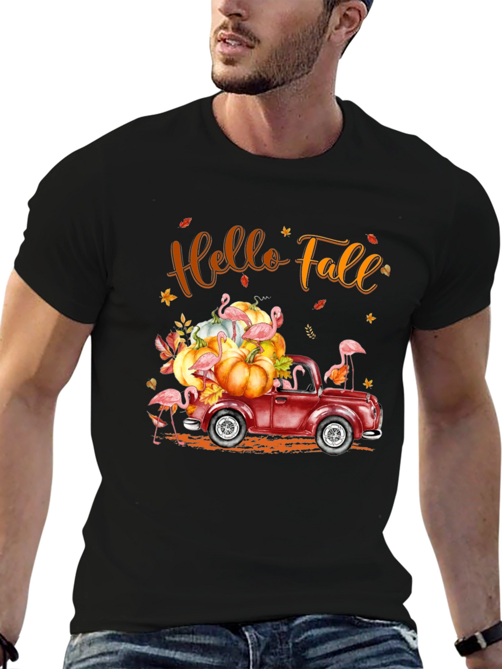 Hello Fall Flamingo Pumpkin Truck T-Shirt