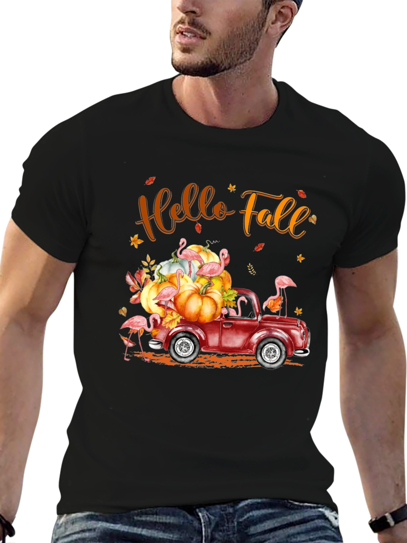 Hello Fall Flamingo Pumpkin Truck T-Shirt