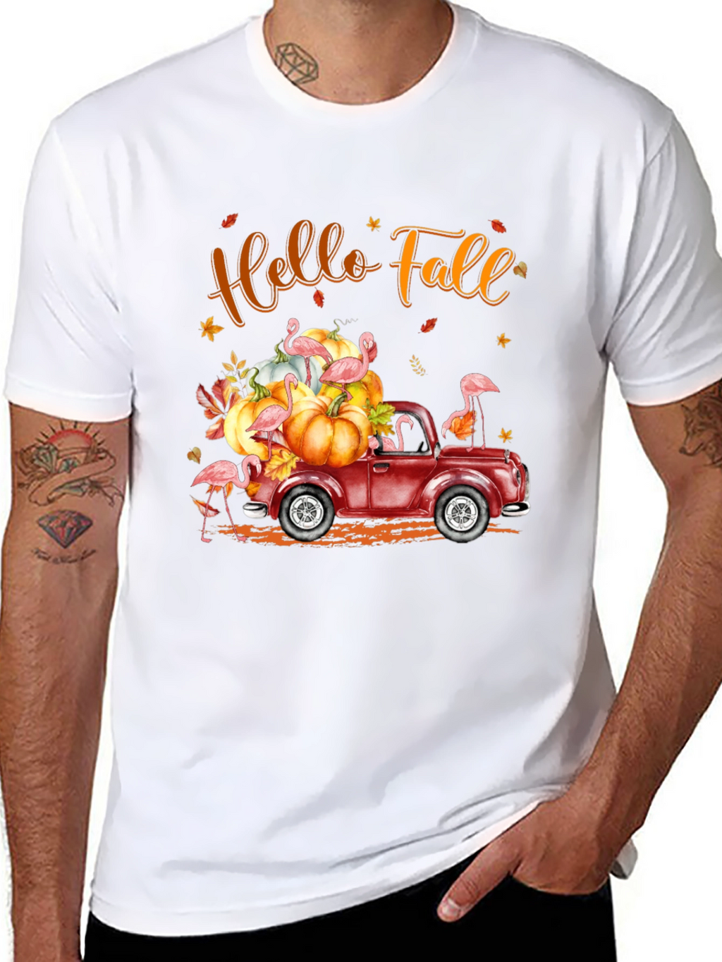 Hello Fall Flamingo Pumpkin Truck T-Shirt