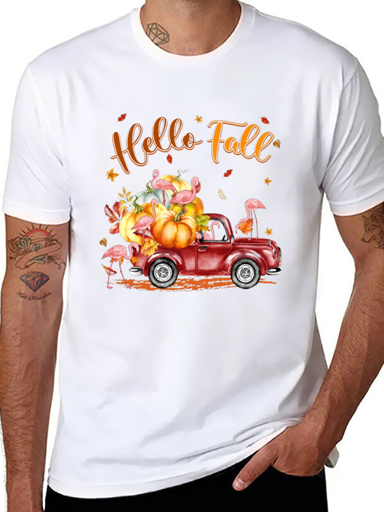 Hello Fall Flamingo Pumpkin Truck T-Shirt