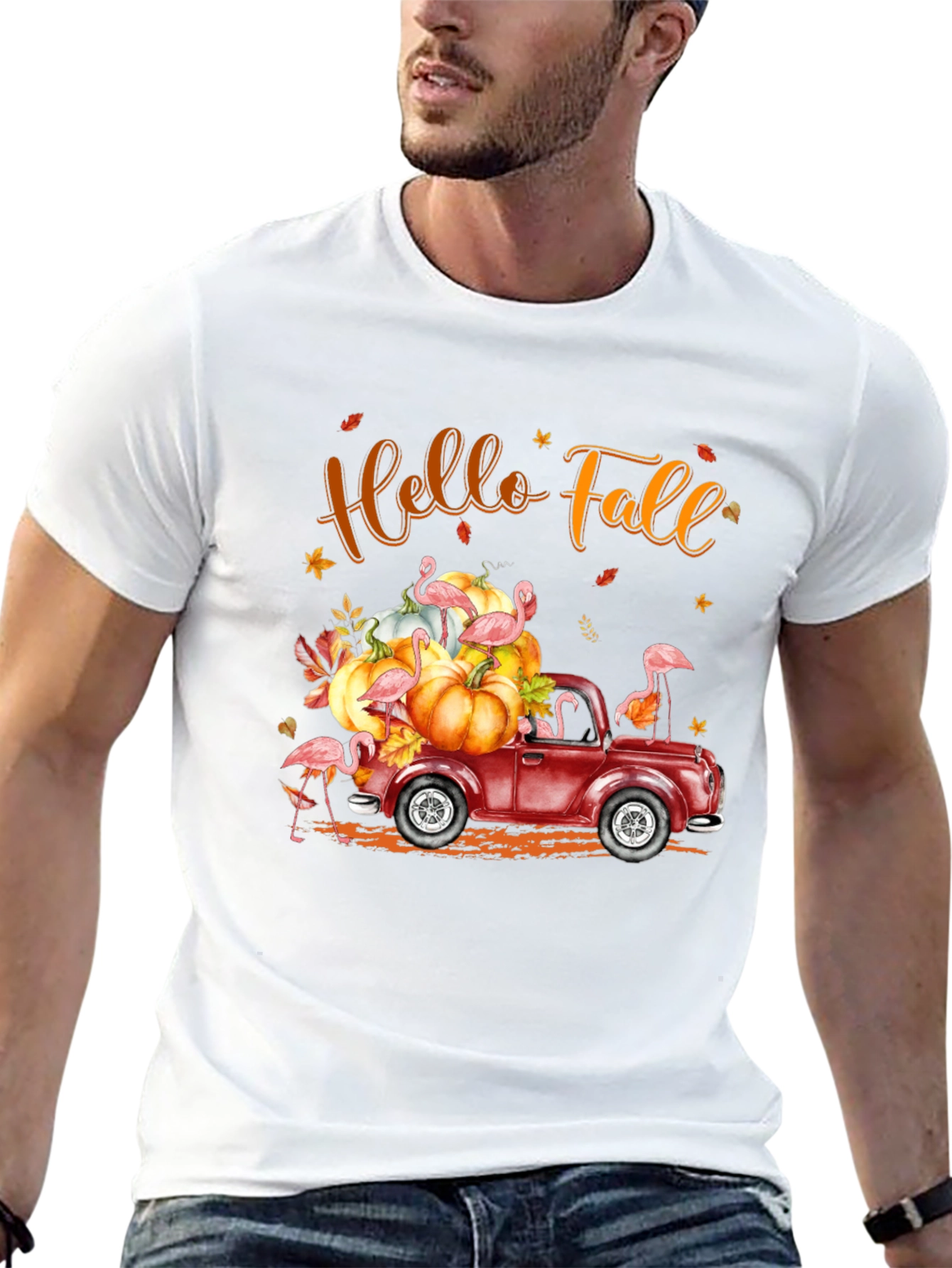 Hello Fall Flamingo Pumpkin Truck T-Shirt