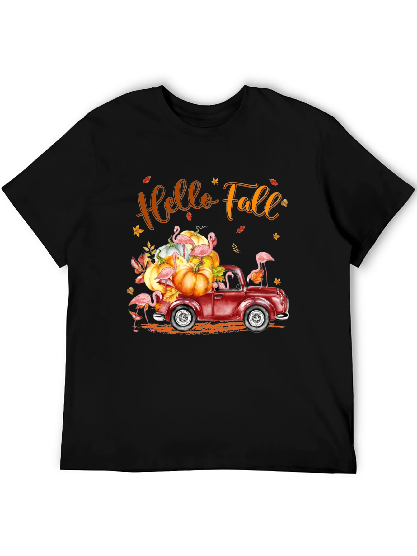 Hello Fall Flamingo Pumpkin Truck T-Shirt
