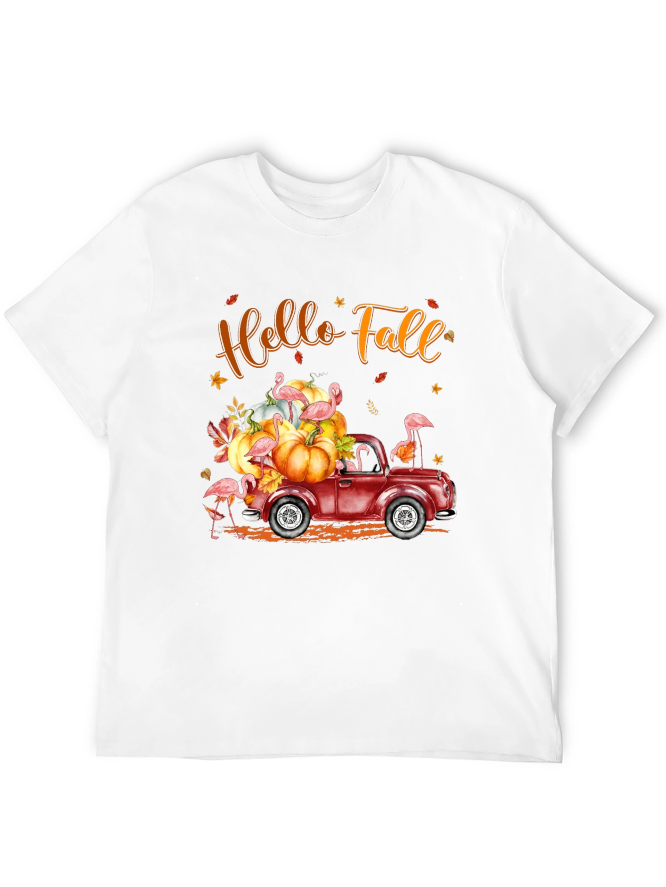 Hello Fall Flamingo Pumpkin Truck T-Shirt