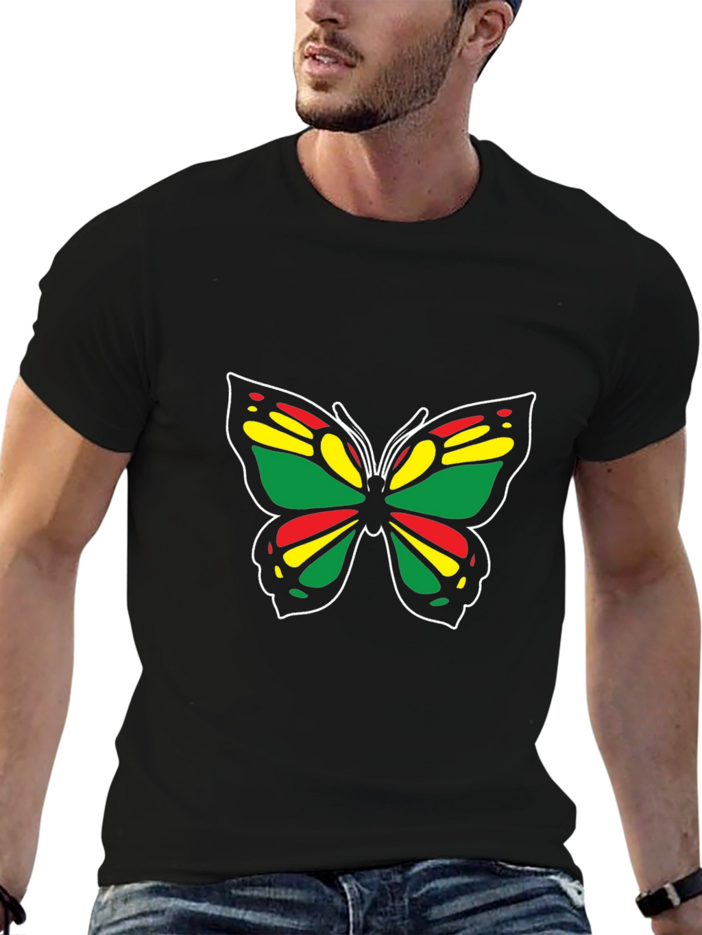 Rasta Butterfly Black T-Shirt