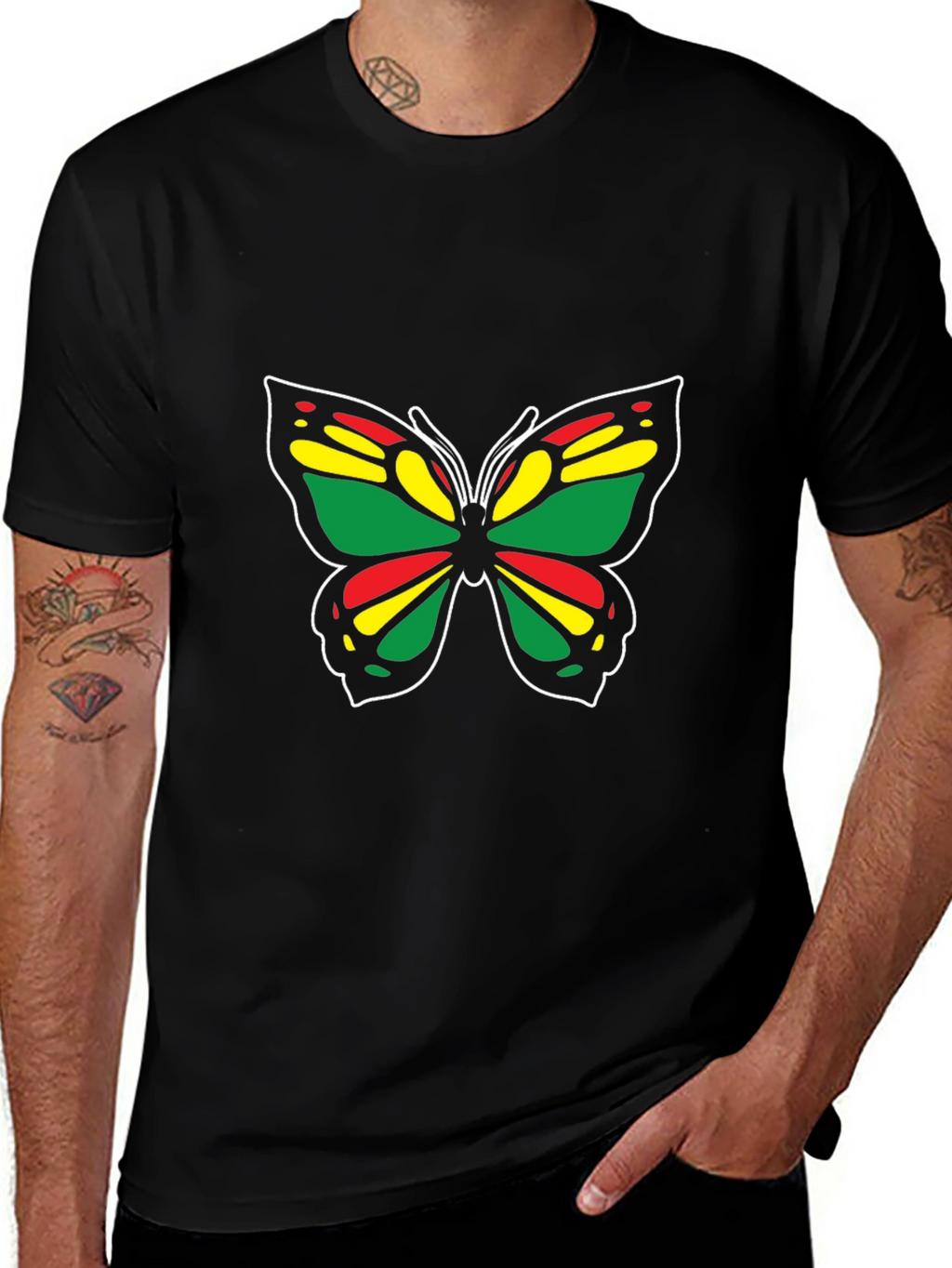 Rasta Butterfly Black T-Shirt