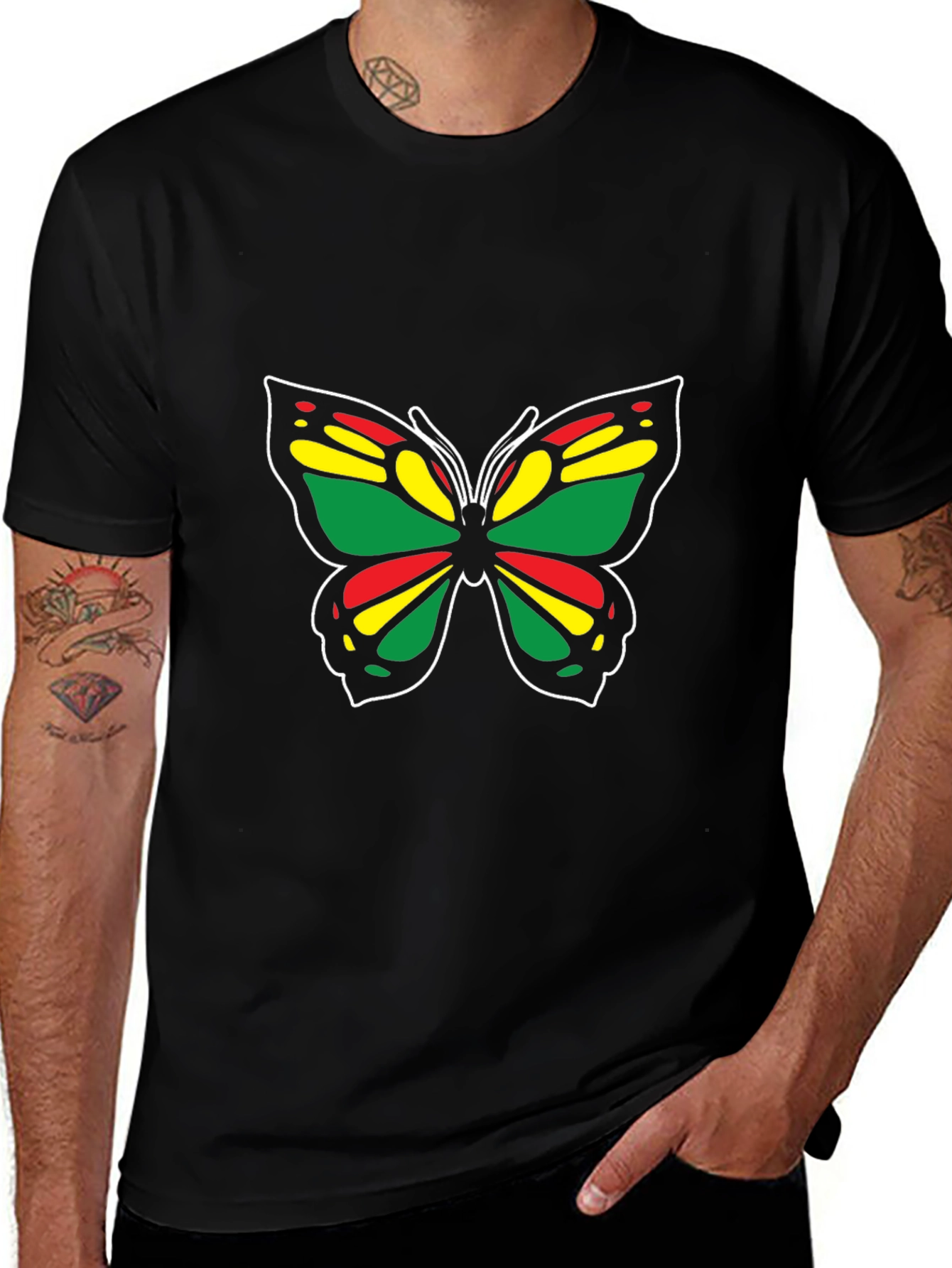 Rasta Butterfly Black T-Shirt