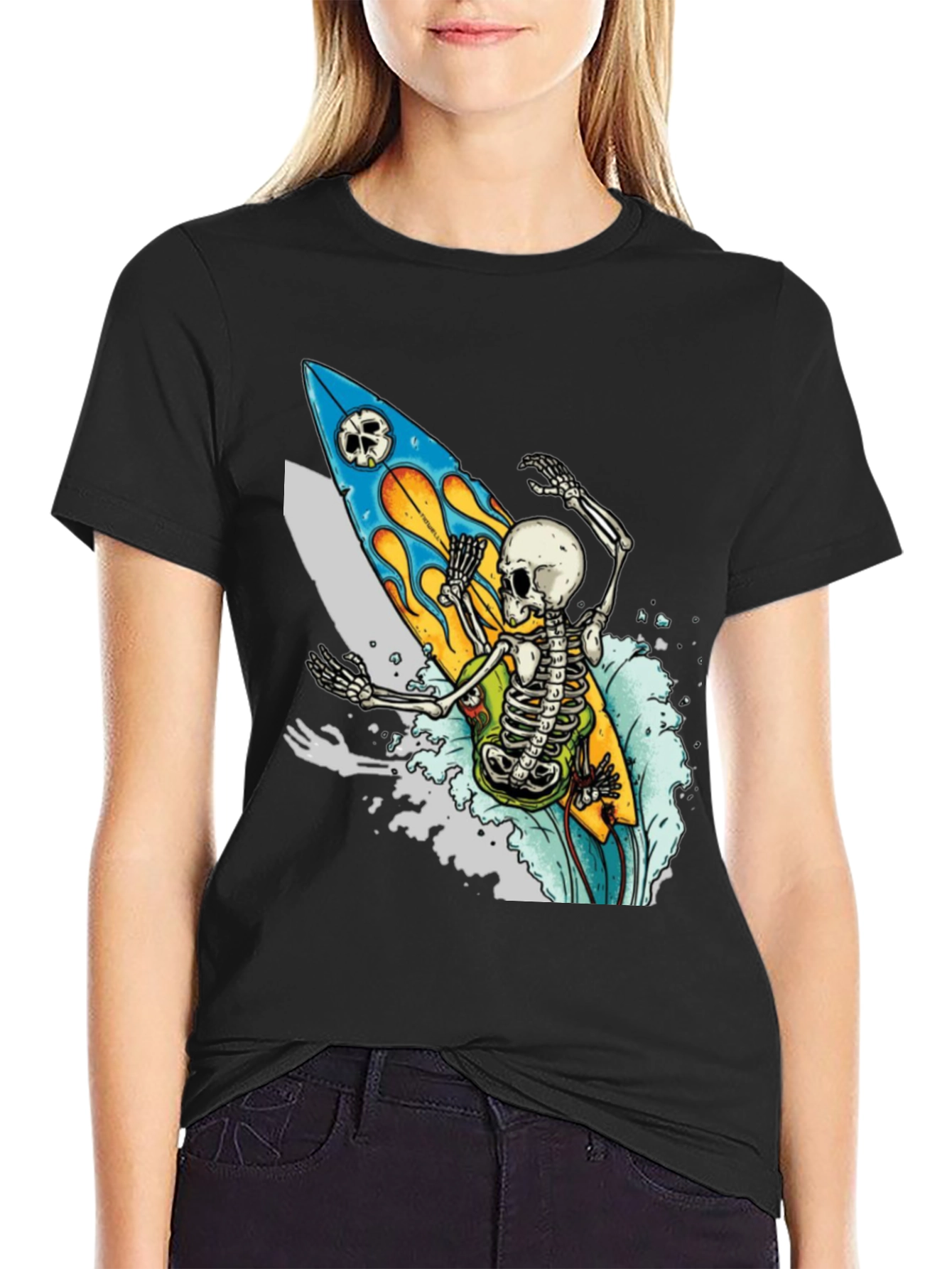Skeleton Surfer Graphic Tee - Ride the Wave in Style!
