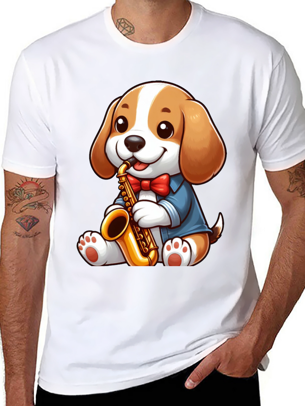 Cute Dog Saxophone T-Shirt - Music Lover Tee