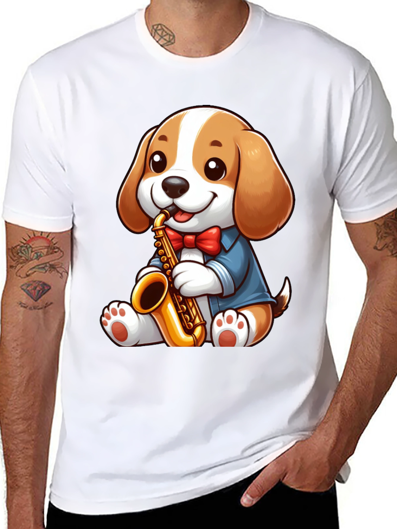 Cute Dog Saxophone T-Shirt - Music Lover Tee