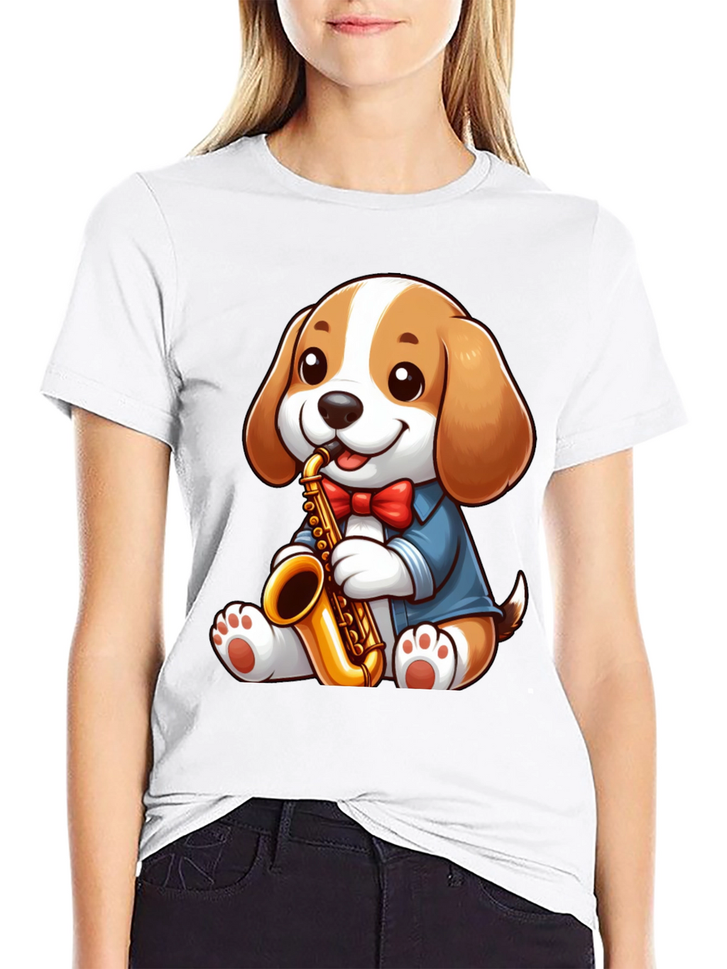 Cute Dog Saxophone T-Shirt - Music Lover Tee