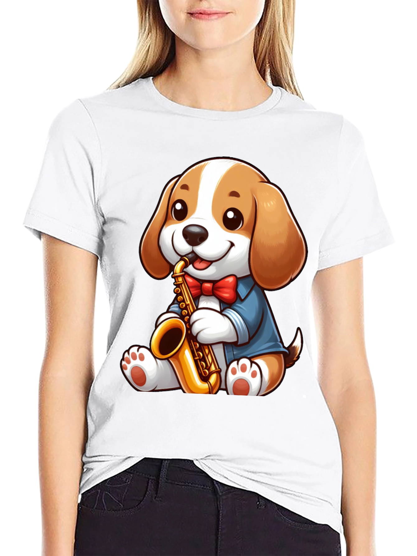 Cute Dog Saxophone T-Shirt - Music Lover Tee