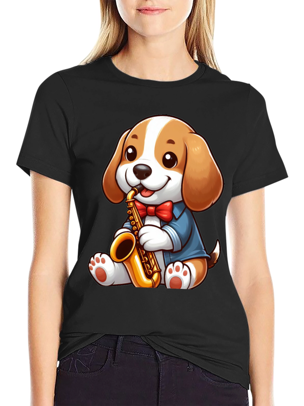Cute Dog Saxophone T-Shirt - Music Lover Tee