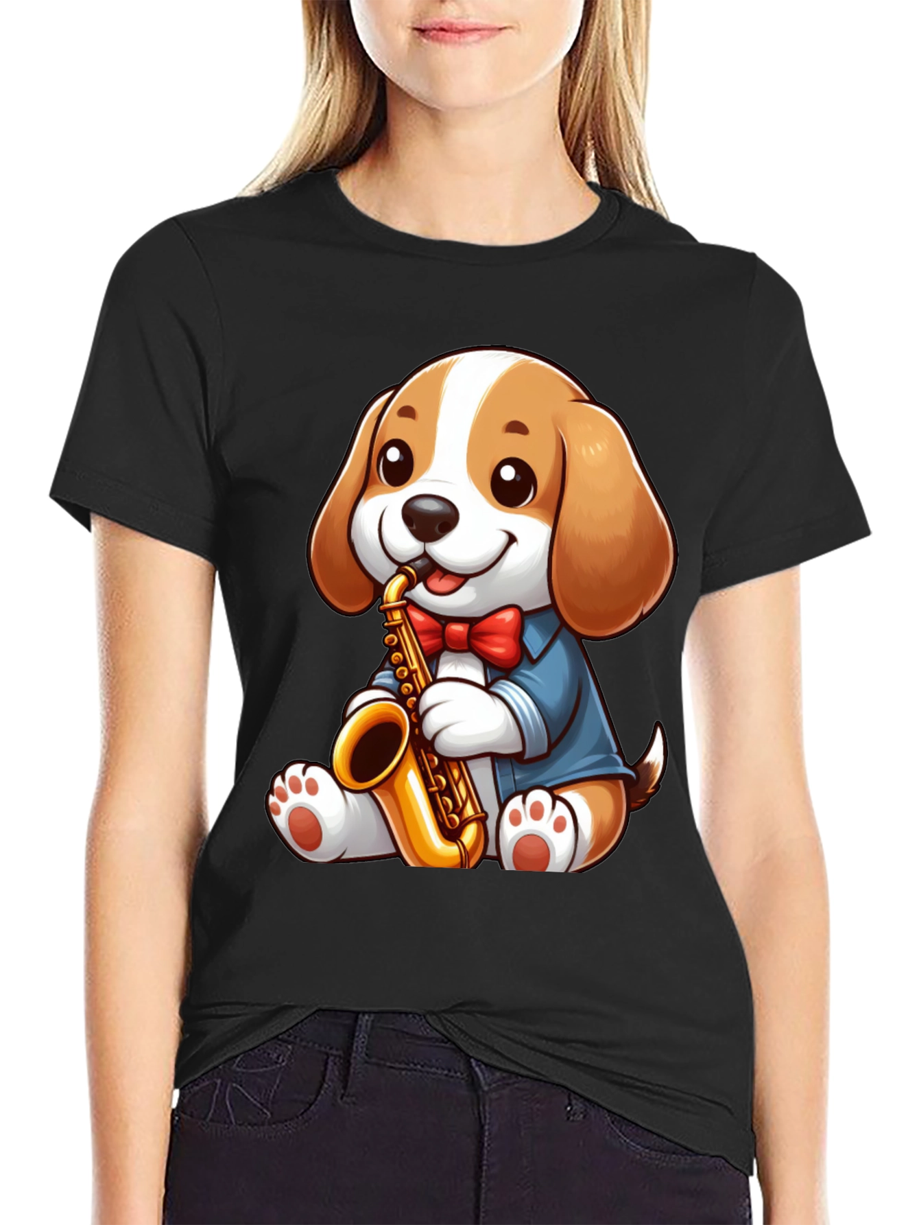 Cute Dog Saxophone T-Shirt - Music Lover Tee
