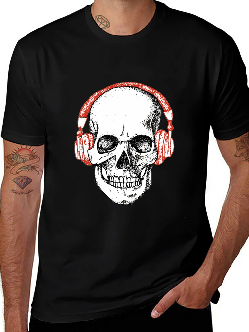 Skull Headphones Graphic Tee - Black