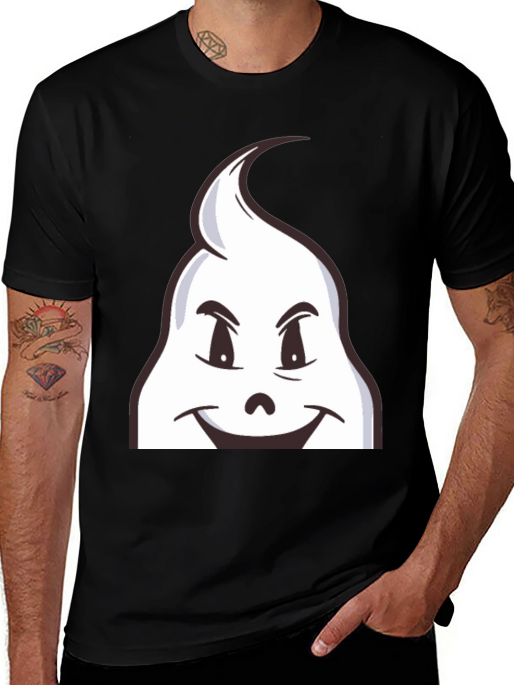 Fun Cartoon Ghost Graphic Black T-Shirt