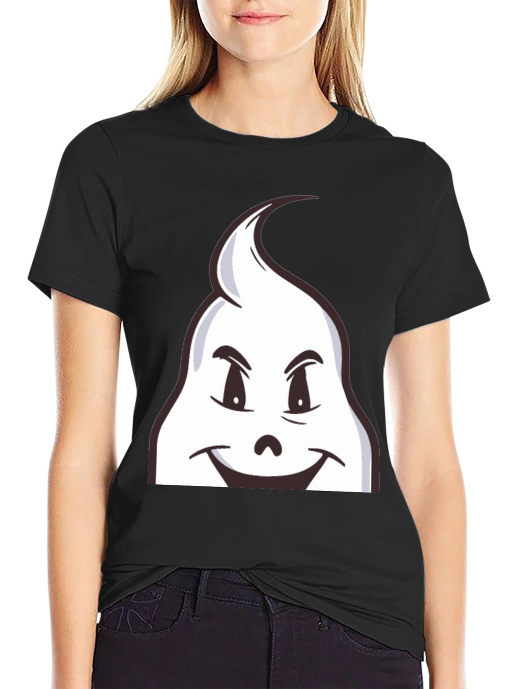 Fun Cartoon Ghost Graphic Black T-Shirt