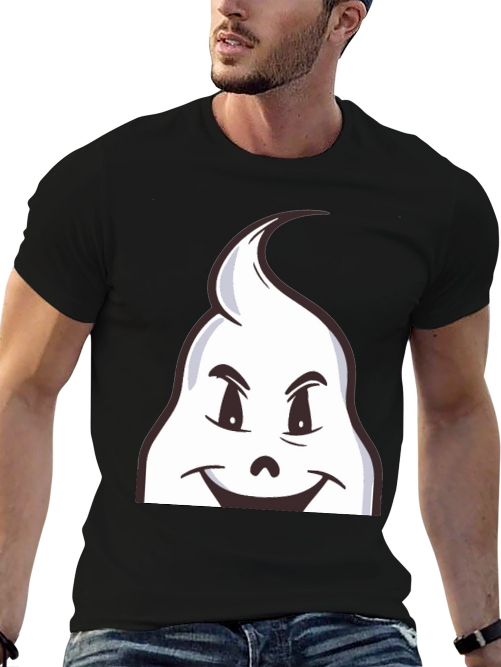 Fun Cartoon Ghost Graphic Black T-Shirt