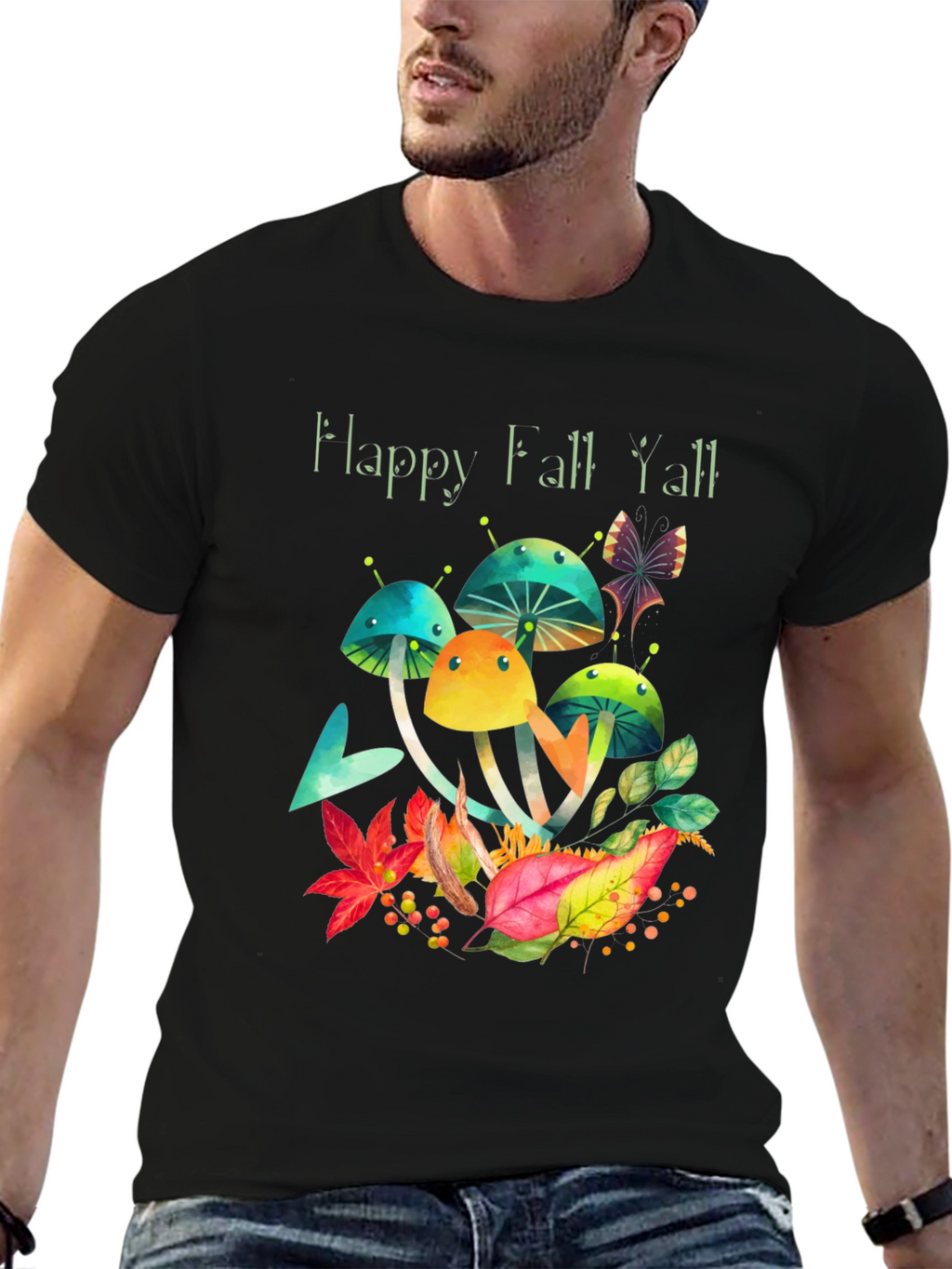 Happy Fall Yall Mushroom Graphic T-Shirt