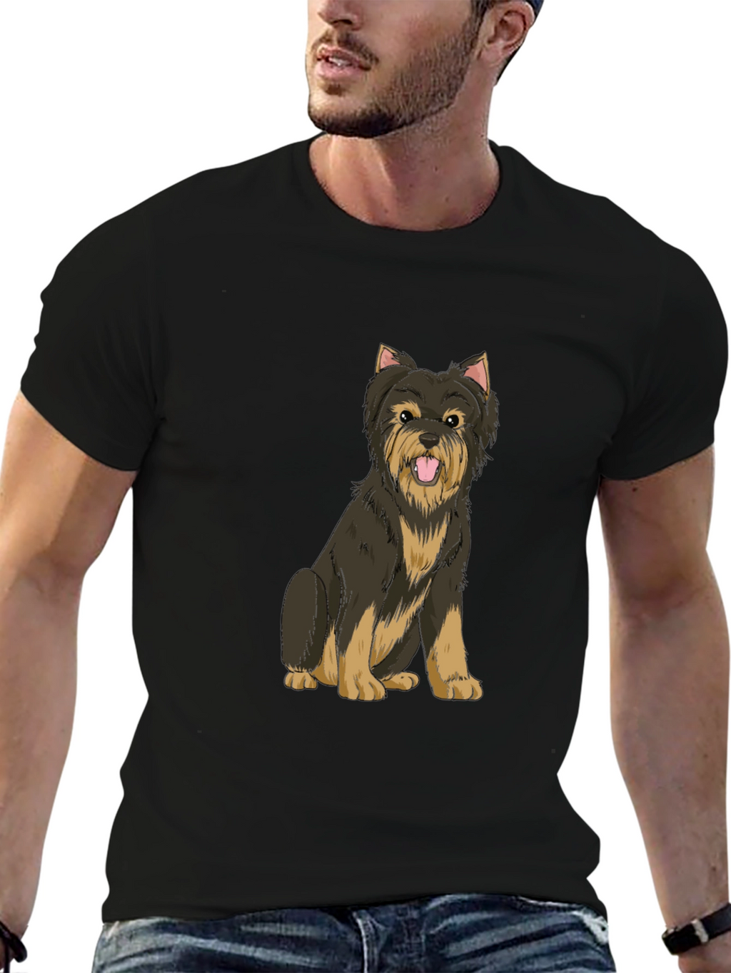 Yorkie Dog Graphic Black T-Shirt