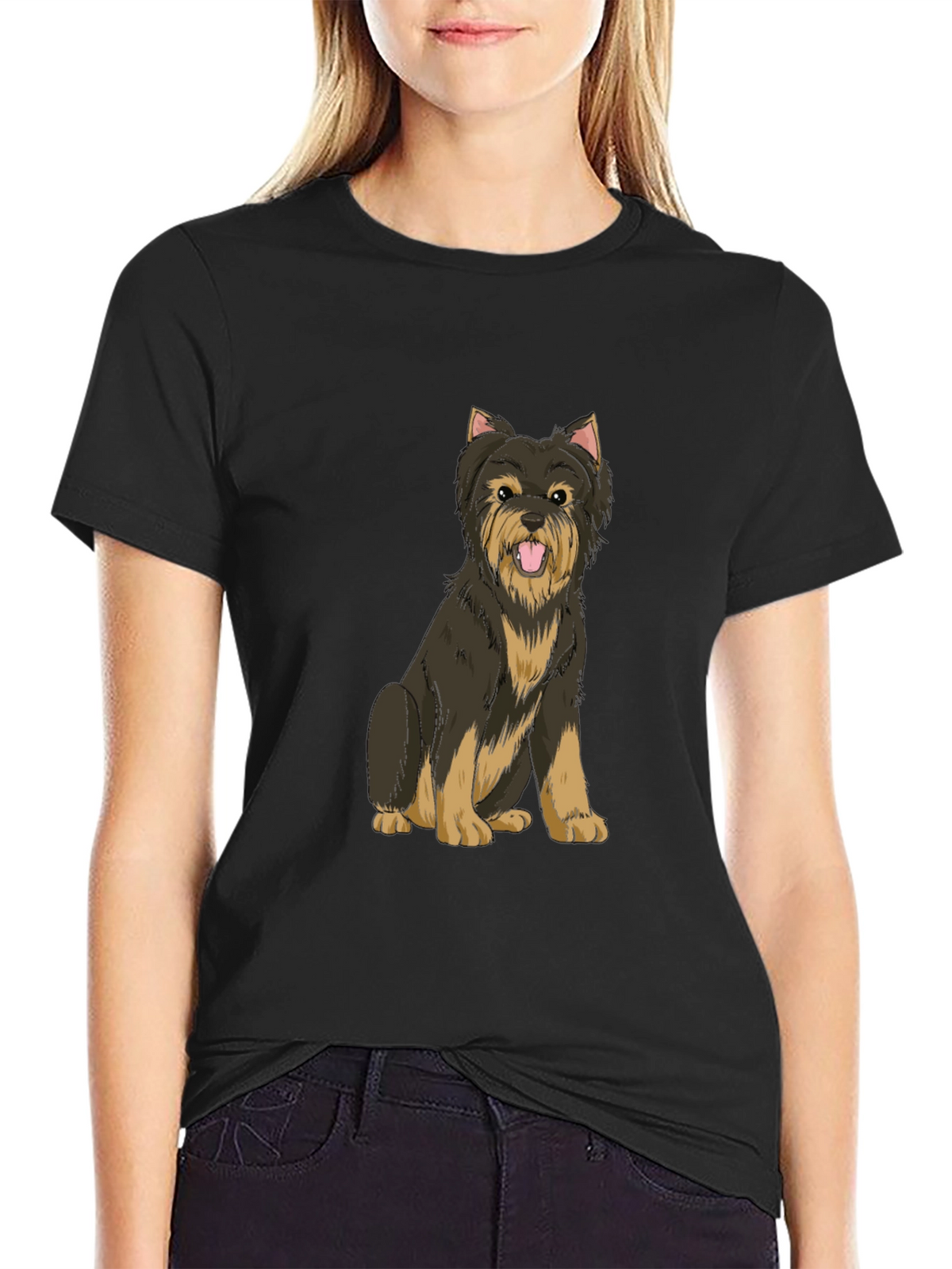 Yorkie Dog Graphic Black T-Shirt