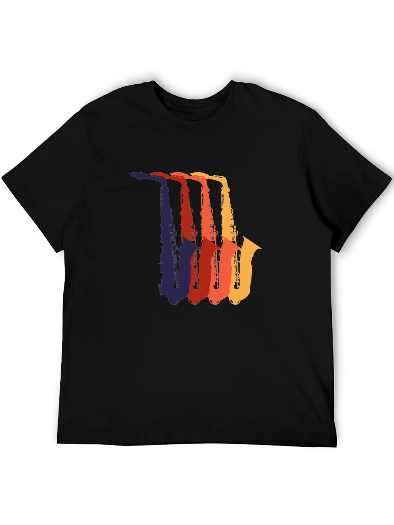 Retro Saxophone Graphic Tee - Black Cotton T-Shirt