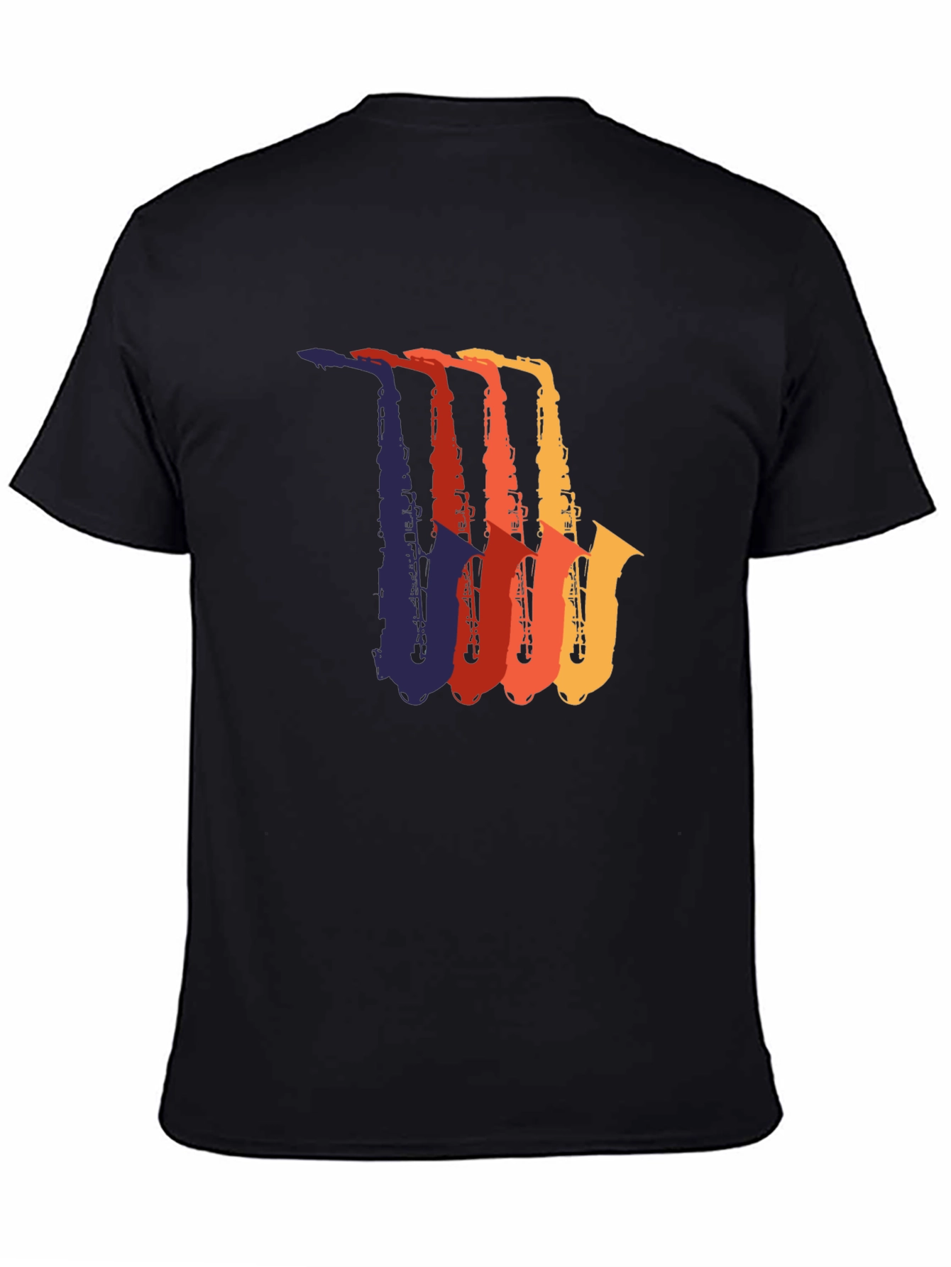 Retro Saxophone Graphic Tee - Black Cotton T-Shirt