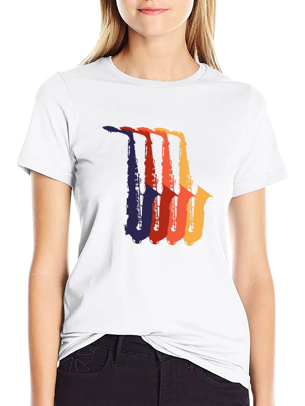 Retro Saxophone Graphic Tee - Black Cotton T-Shirt