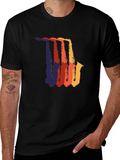 Retro Saxophone Graphic Tee - Black Cotton T-Shirt