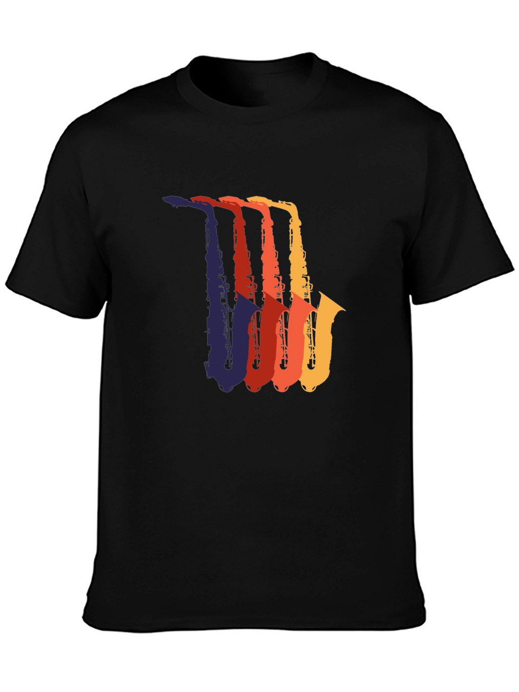 Retro Saxophone Graphic Tee - Black Cotton T-Shirt