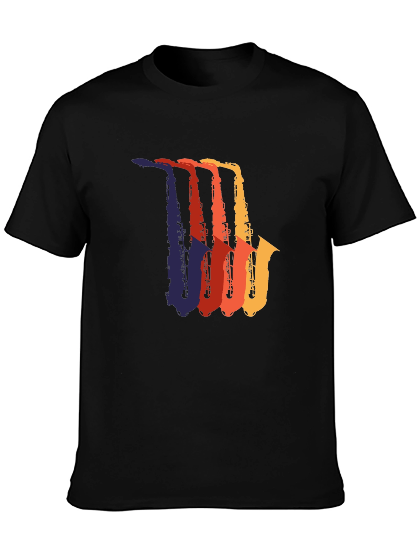 Retro Saxophone Graphic Tee - Black Cotton T-Shirt