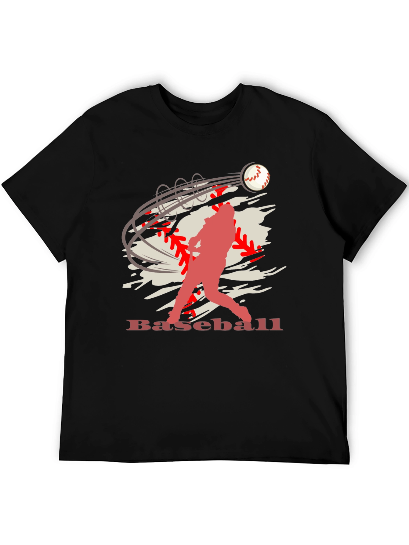 Baseball Player Graphic Print Black T-Shirt