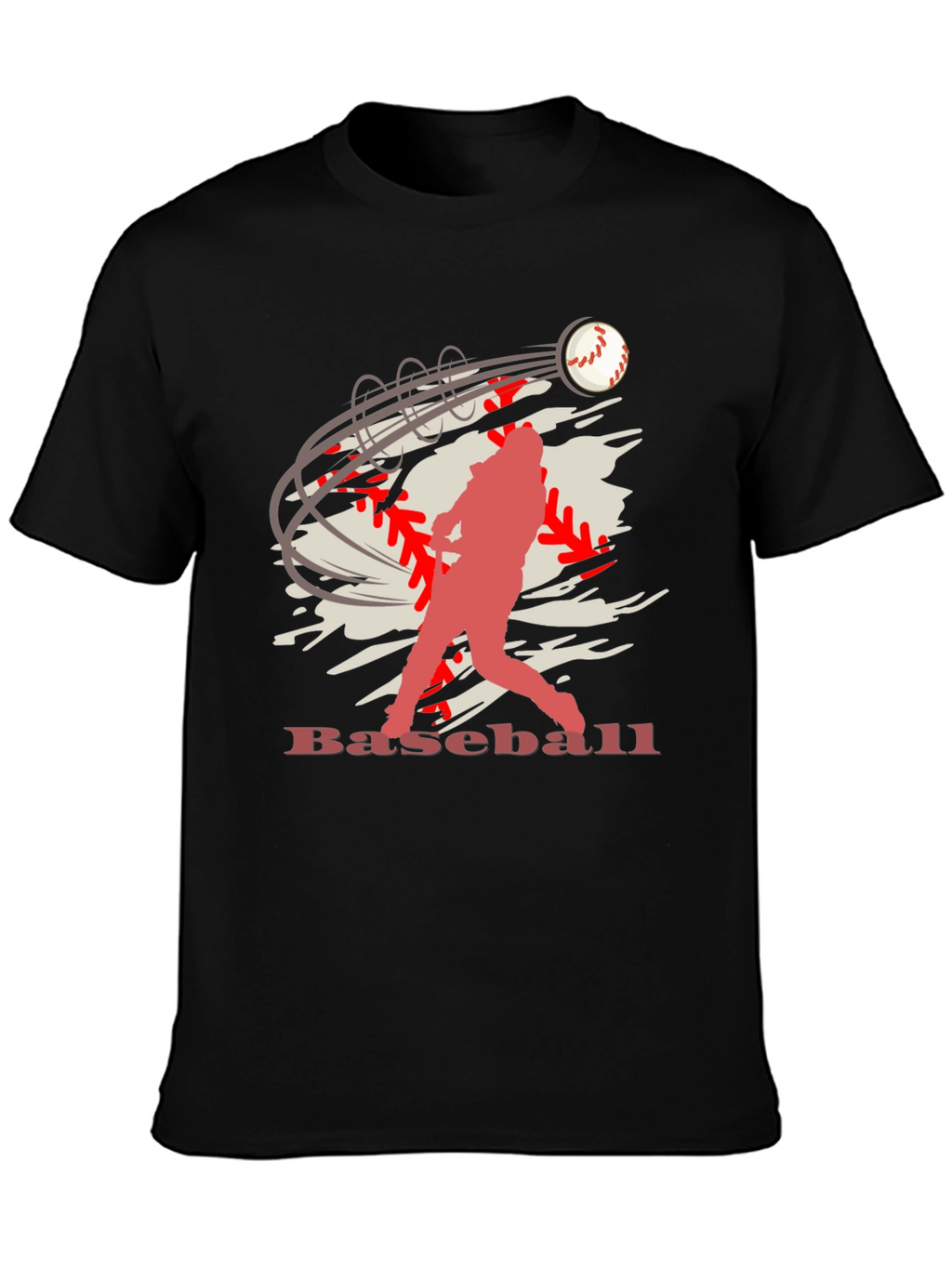 Baseball Player Graphic Print Black T-Shirt