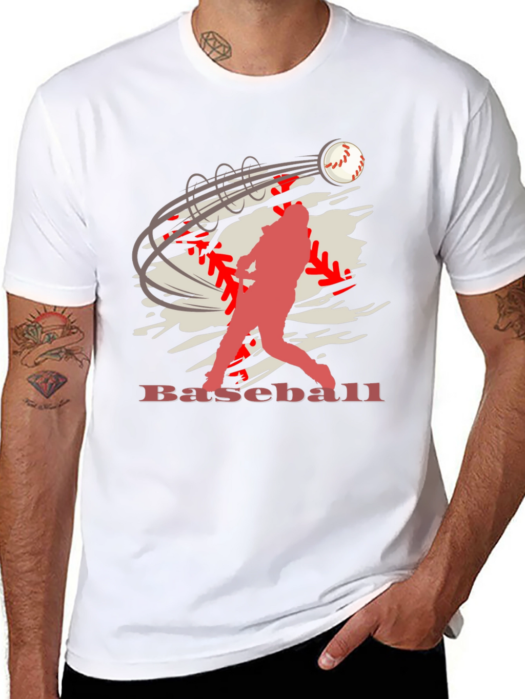 Baseball Player Graphic Print Black T-Shirt