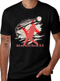 Baseball Player Graphic Print Black T-Shirt