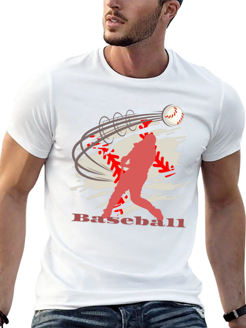 Baseball Player Graphic Print Black T-Shirt