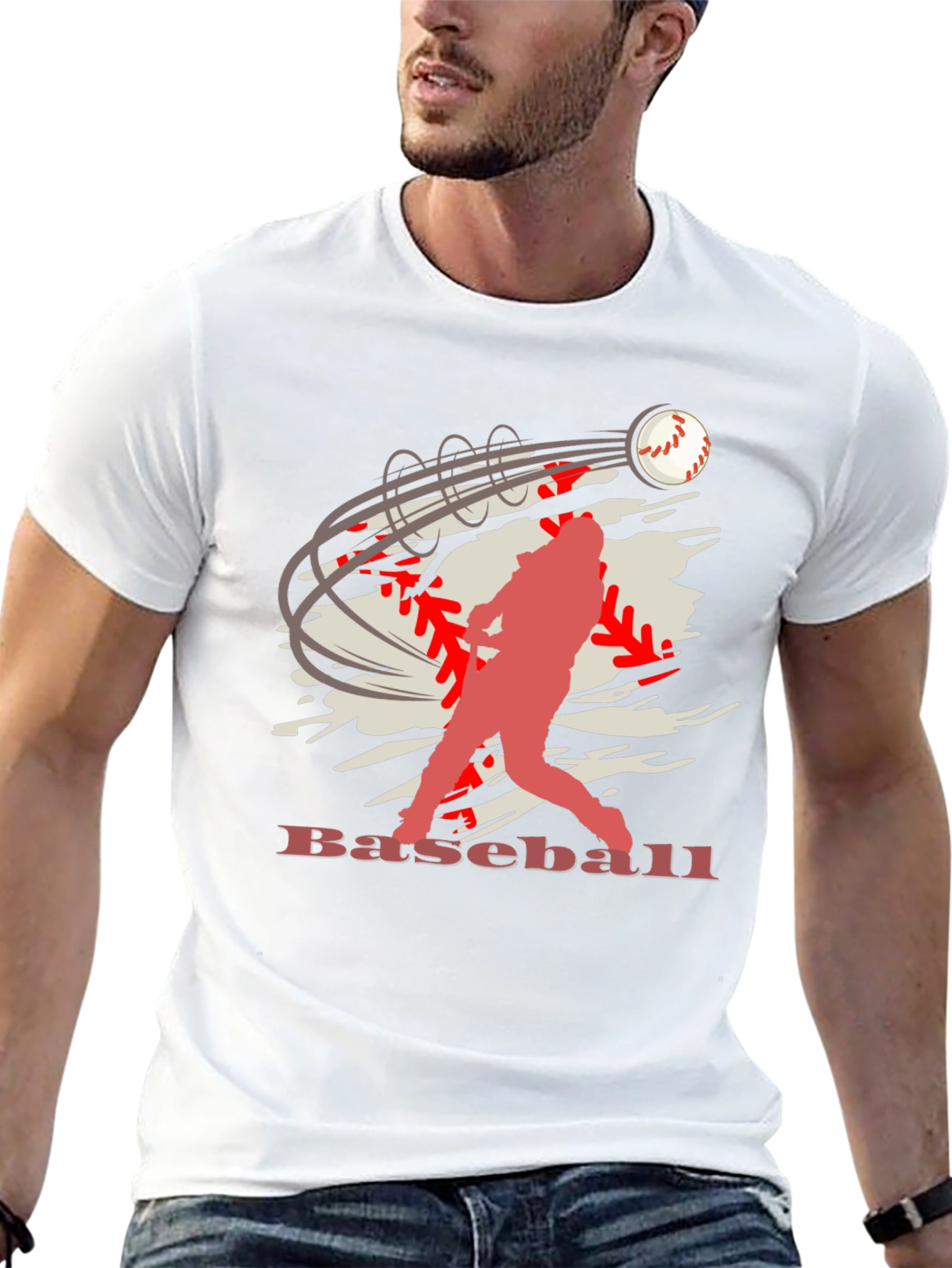 Baseball Player Graphic Print Black T-Shirt