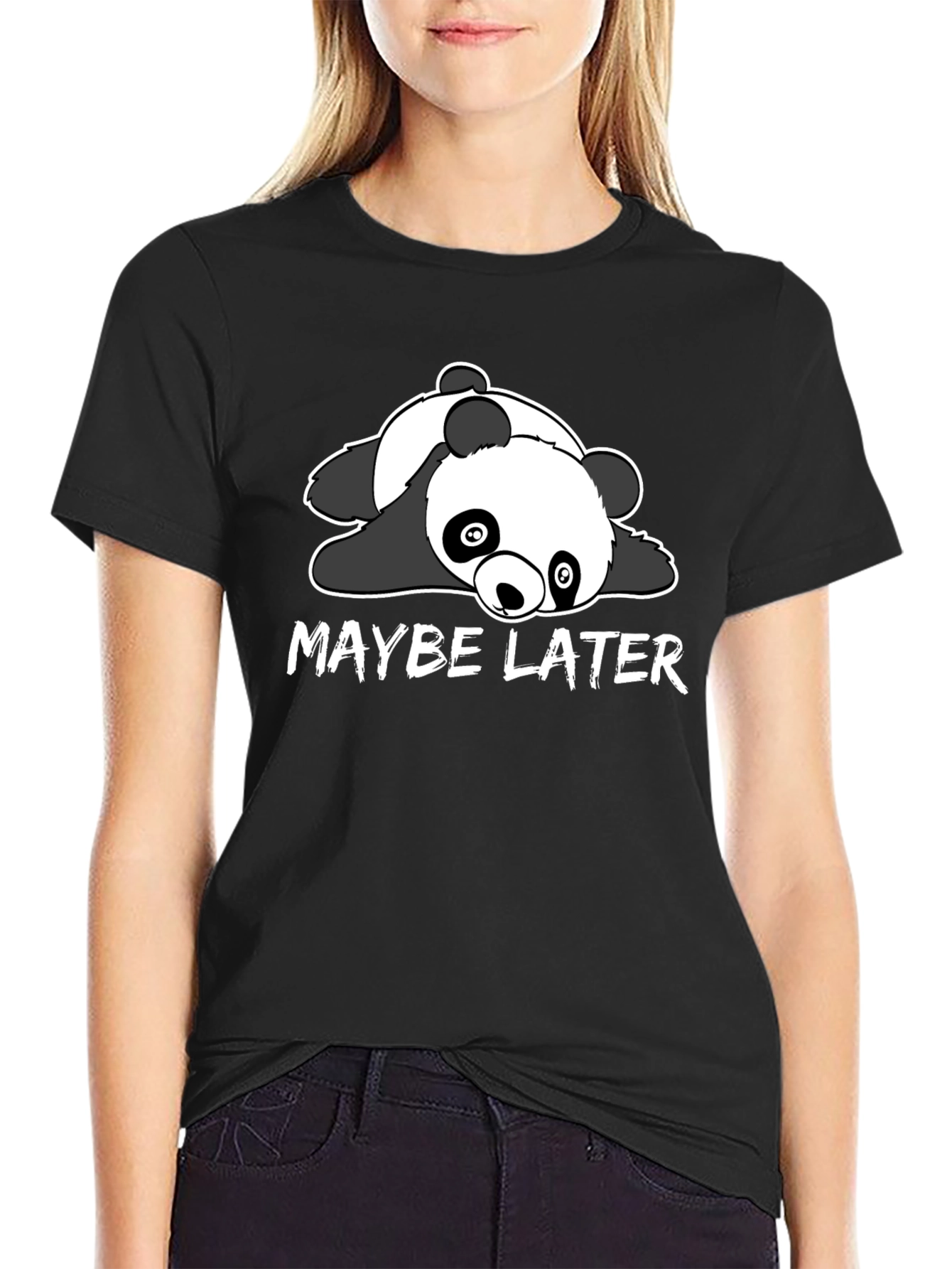Maybe Later Panda Graphic T-Shirt - Black