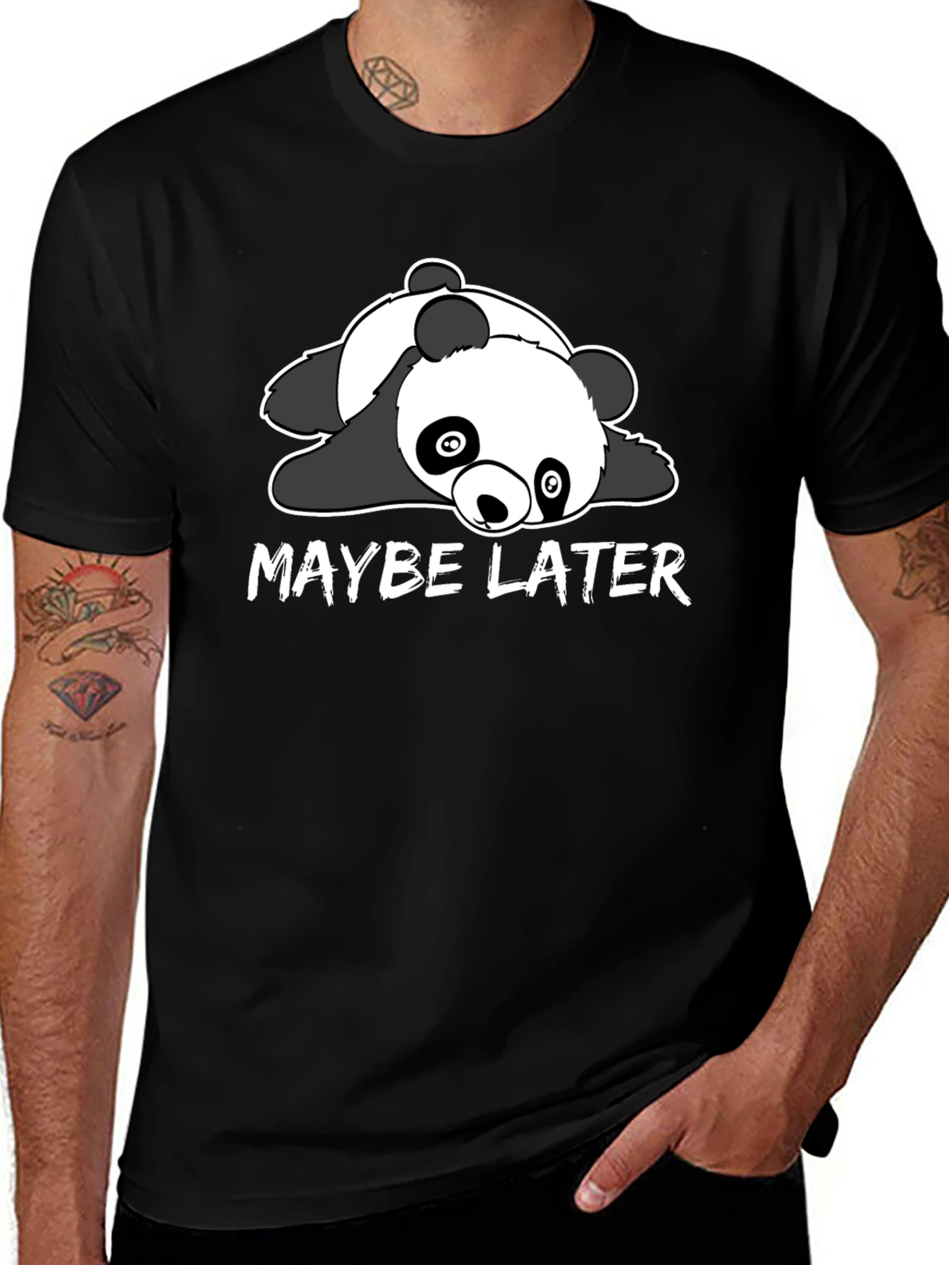 Maybe Later Panda Graphic T-Shirt - Black