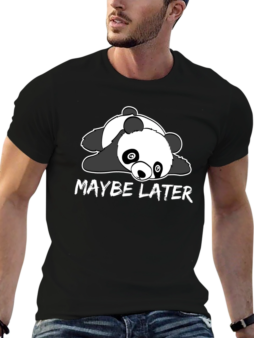 Maybe Later Panda Graphic T-Shirt - Black