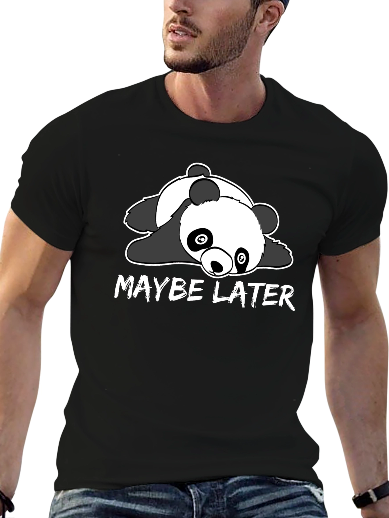 Maybe Later Panda Graphic T-Shirt - Black