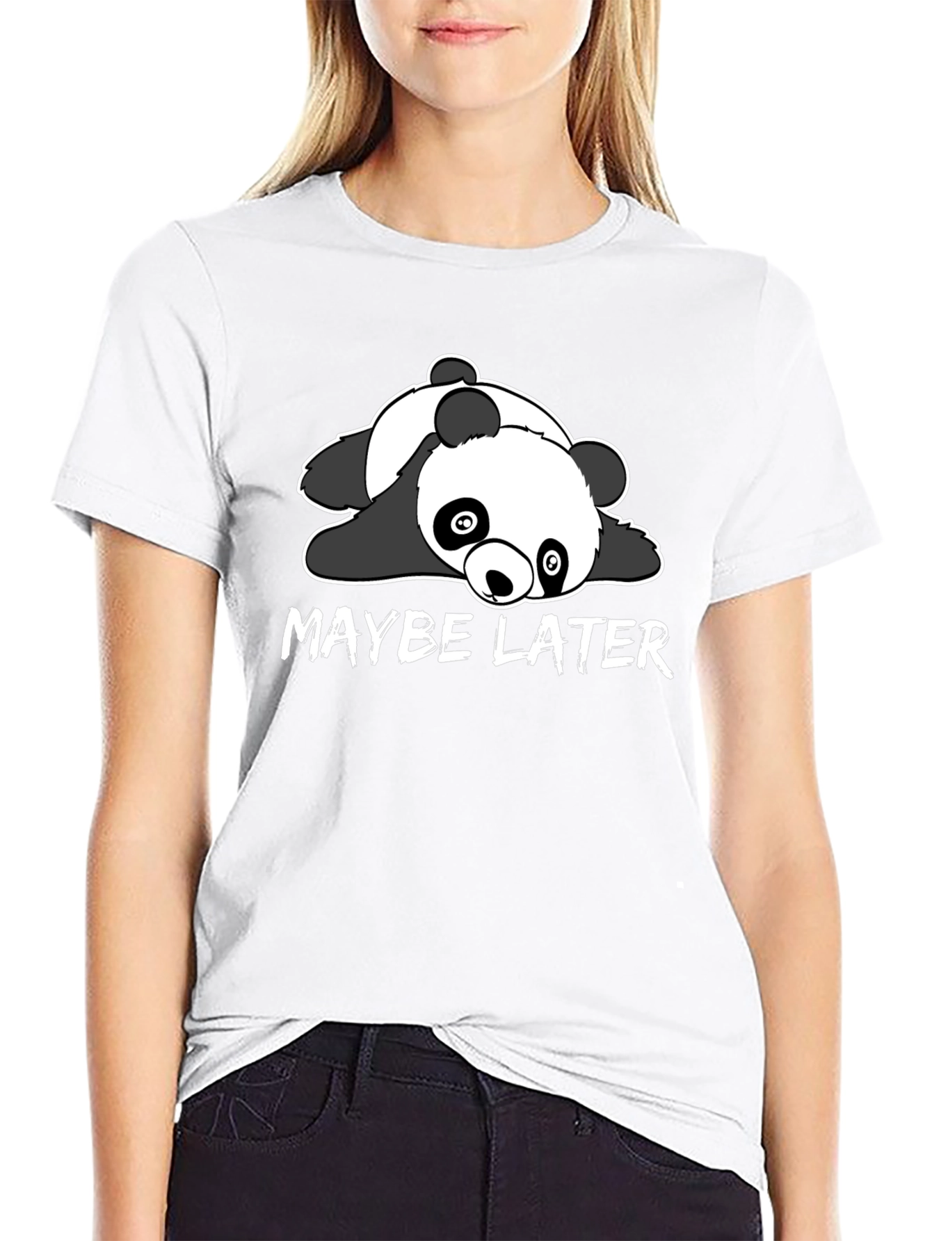 Maybe Later Panda Graphic T-Shirt - Black