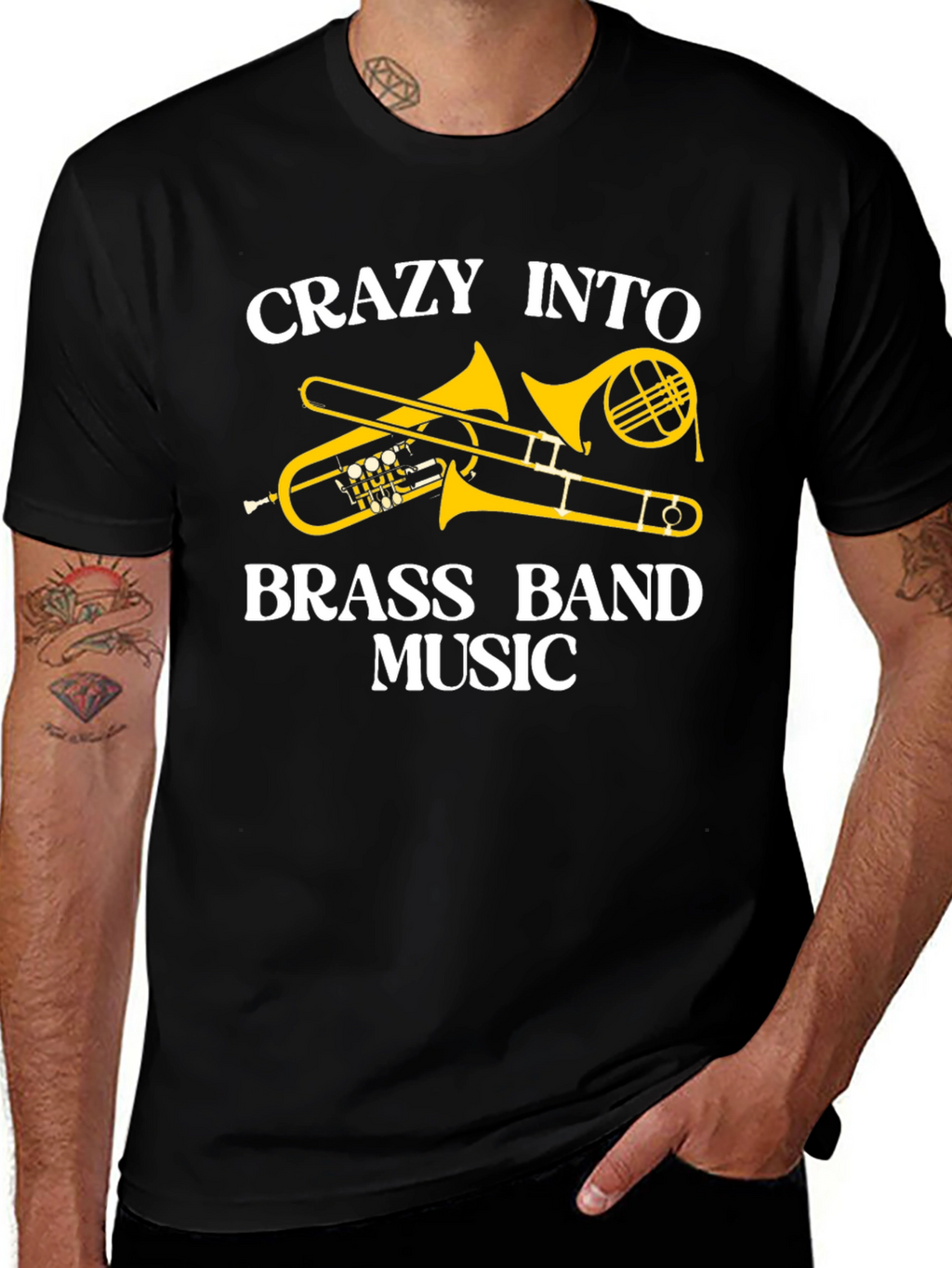 Crazy Into Brass Band Music Black T-Shirt