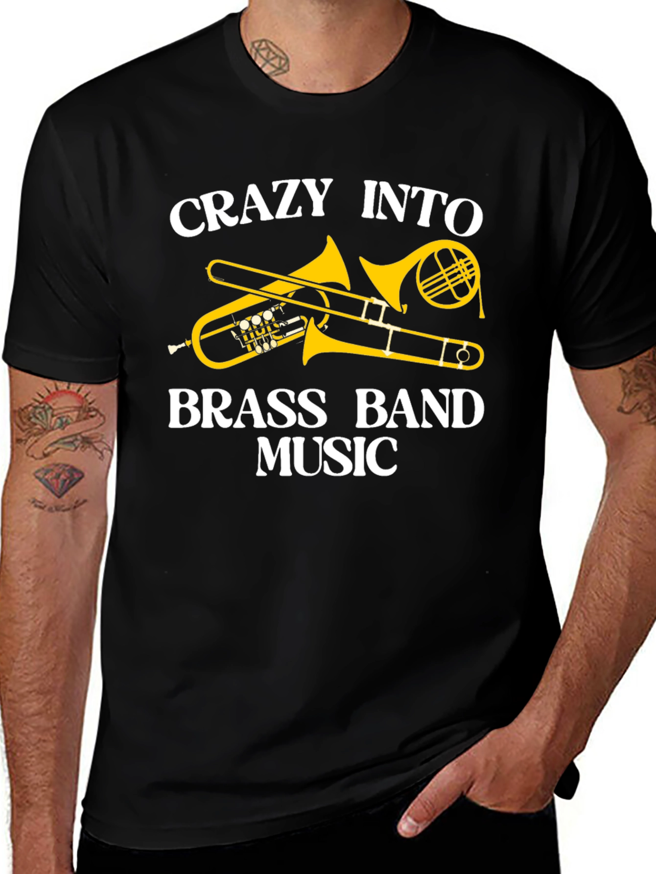 Crazy Into Brass Band Music Black T-Shirt