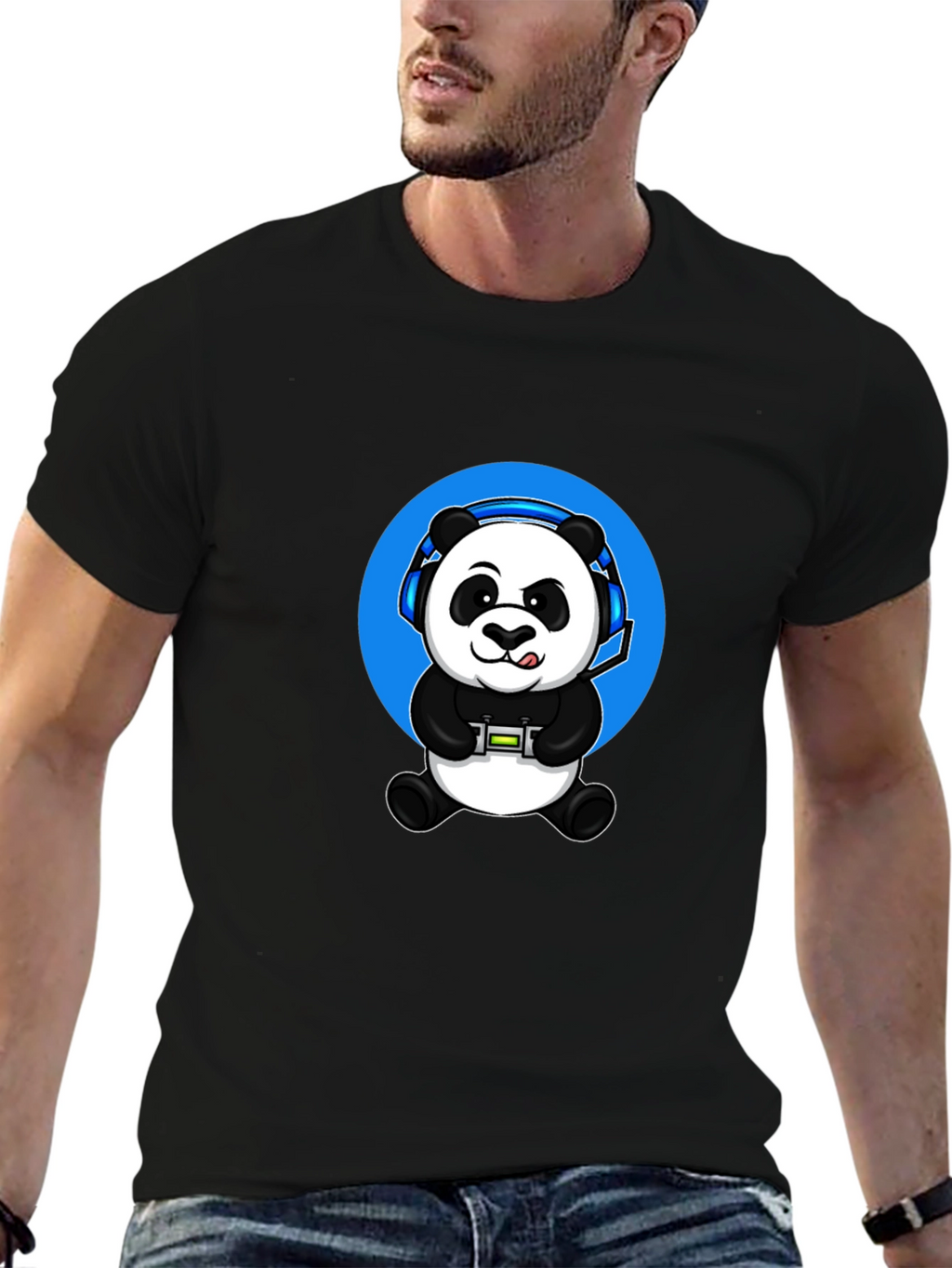 Gamer Panda Graphic Tee - Black Cotton Blend