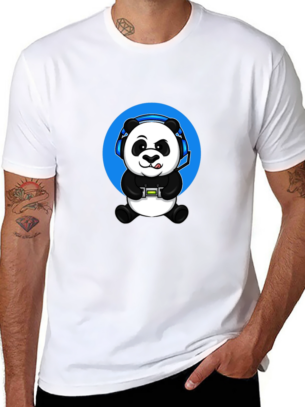 Gamer Panda Graphic Tee - Black Cotton Blend