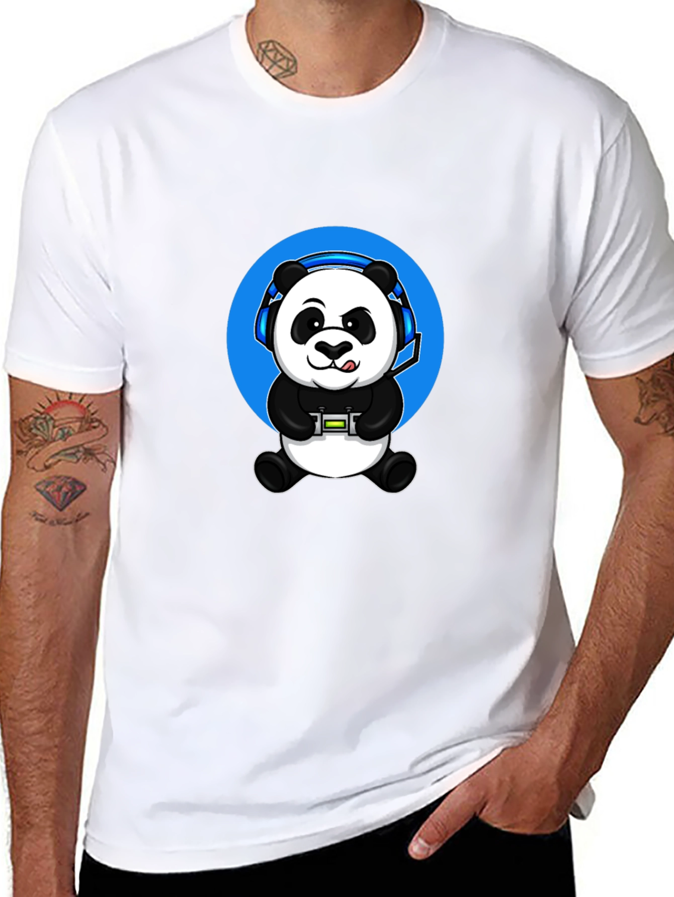Gamer Panda Graphic Tee - Black Cotton Blend