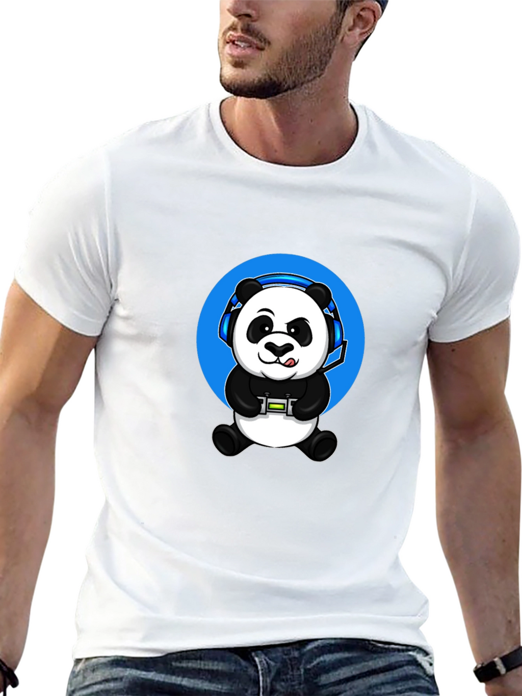 Gamer Panda Graphic Tee - Black Cotton Blend
