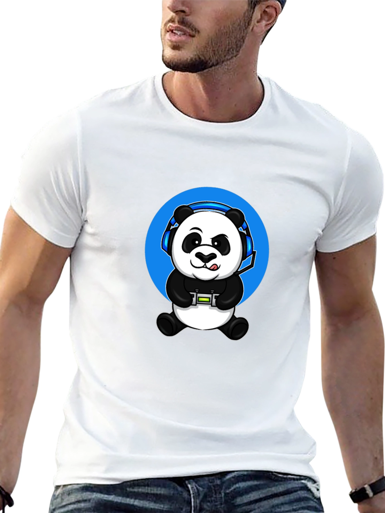 Gamer Panda Graphic Tee - Black Cotton Blend