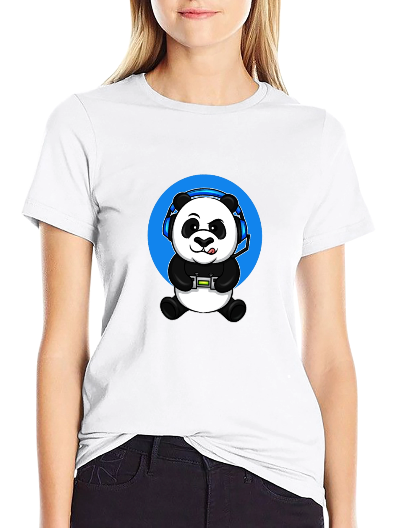 Gamer Panda Graphic Tee - Black Cotton Blend