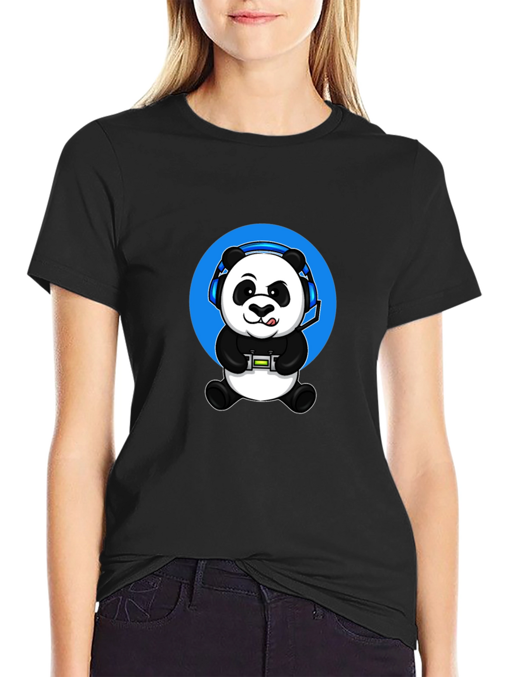 Gamer Panda Graphic Tee - Black Cotton Blend